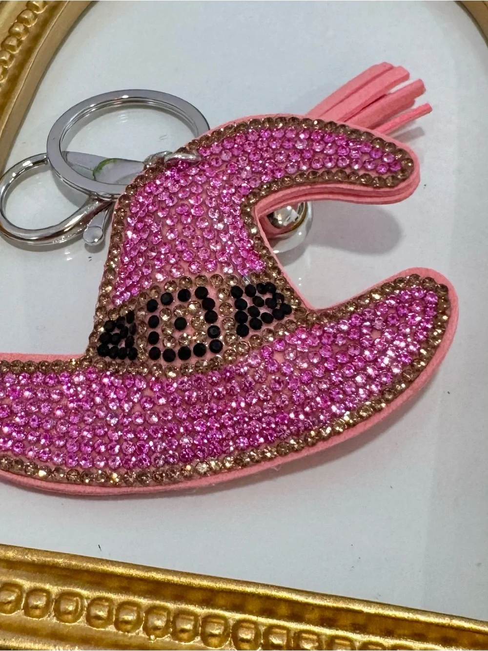 New Pink Crystal Witch Hat Keyring Charm with Tassel
